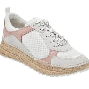 Marc Fisher Janette espadrille sneaker in white and pink 8.5